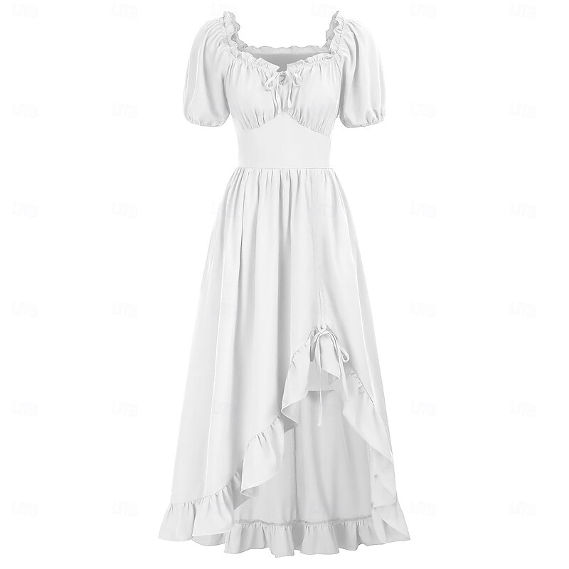 Retro Vintage Medieval Renaissance Midi Dress Under Dress Puff Sleeve Viking Regency Inspired Cottagecore Fancy Dress Women's Fantasy Halloween Carnival Vacation LARP Ren Faire Adults' Dress Spring4