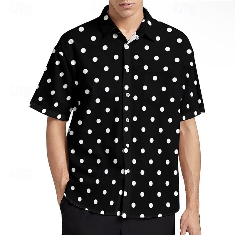 Men's Shirt Summer Shirt Casual Shirt Beach Shirt Button Up Shirt Black Red Blue Short Sleeve Polka Dot Lapel Vacation Hawaiian Clothing Apparel Polyester Fashion Casual Comfortable2