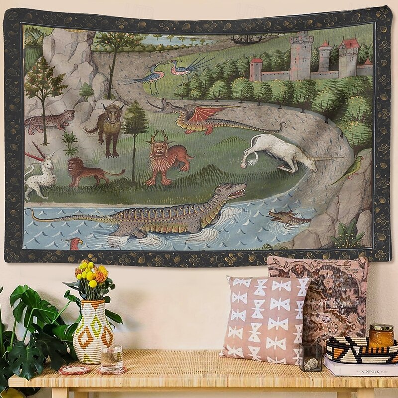 Medieval Tapestry Middle Age Tapestry Gothic Art Large Tapestry Mural Decor Photograph Backdrop Blanket Curtain Home Bedroom Living Room Decoration Animaux Fabuleux d'Egypte