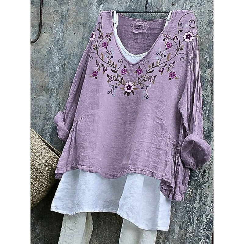 Women's Blouse Floral Graphic Stylish Casual 3/4 Length Sleeve V Neck Regular Tops Daily White Pink Blue Purple Green Summer Spring2