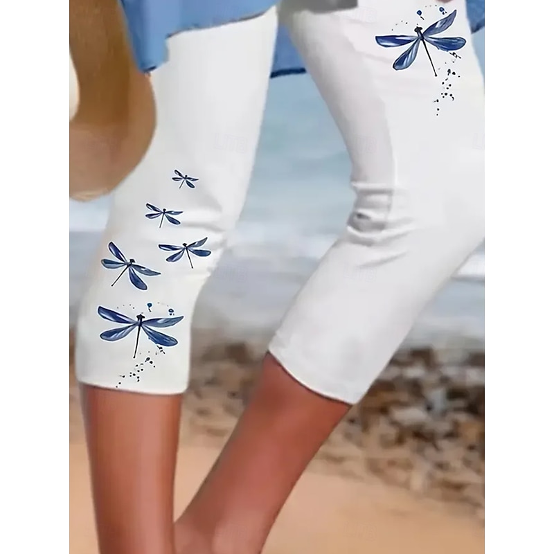 Women's Leggings Capri Pants High Elasticity Vacation Vintage Fashion Calf-Length Mid Waist Animal Ocean Printing Thermal Warm Breathable Soft Stretchy Vacation Casual Daily White Summer Spring3