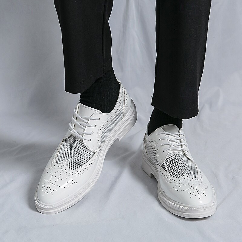 Men's Dress Shoes - White Perforated Oxford Shoes for Weddings, Dance Parties and Special Events2