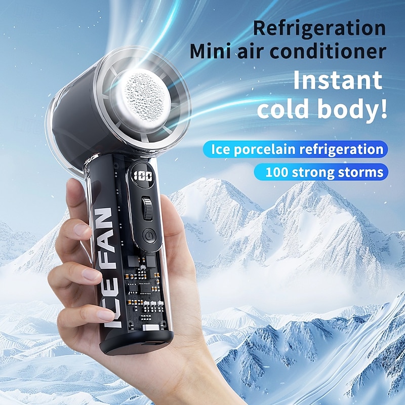 Portable Mini Handheld Fan with Ice Porcelain Dual Cooling, 3000mAh Battery, Digital Display, 100 Speed Adjustable, Quiet Lightweight USB Rechargeable Cooling Fan for Outdoor Travel