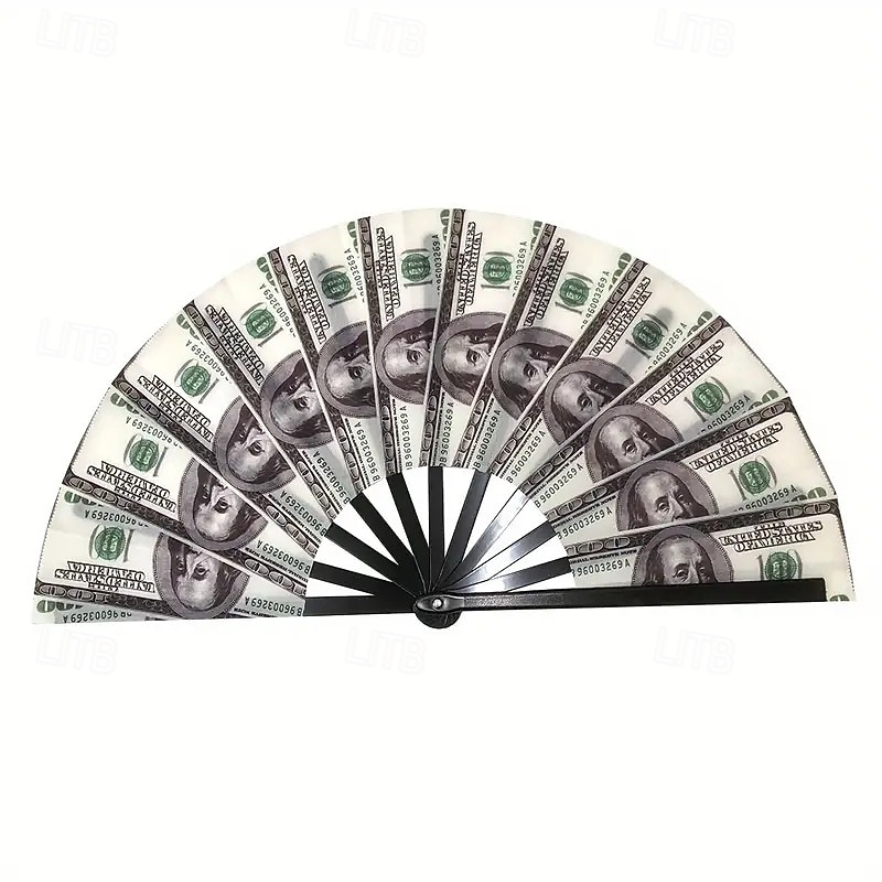 Boots on The Ground Fan Dollar Bill Print Fan, Large Holographic Folding Fan for Popping, Line Dance, Party and Rave Performance2