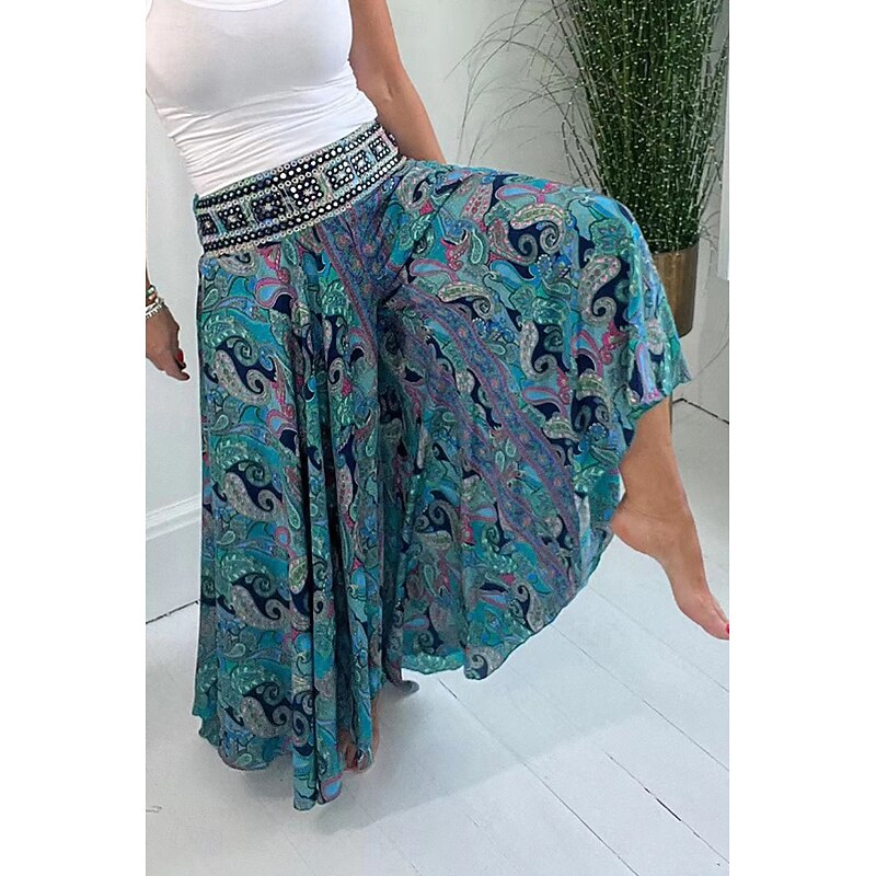 Women's Slacks Pants Trousers Casual Full Length Natural Flower Elastic Waist Printing Outdoor Comfortable Street Going out Magenta Green Summer Regular Fit4