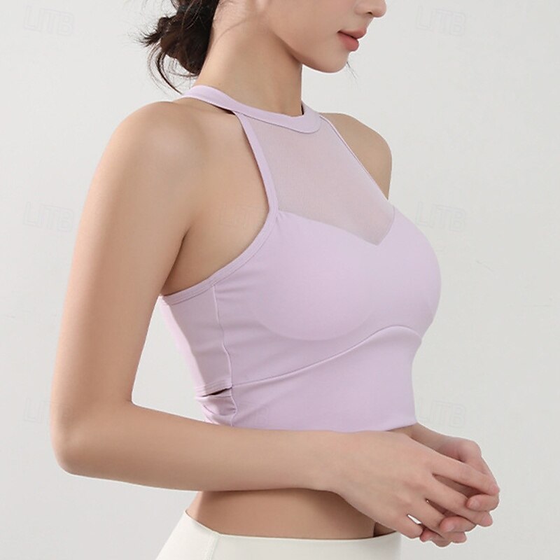 Women's Sports Bra Crew Neck Quick Dry Lightweight Breathable Mesh Sleeveless Light Support Sports Solid Color Sports Bra For Gym Workout Gymnastics Running Activewear2