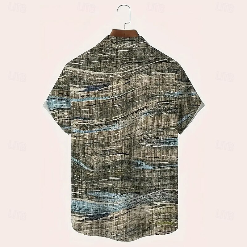 Men's Geometric Striped Shirt Summer Shirt Button Up Shirt Short Sleeve Fashion Casual Vacation Dailywear Holiday Summer Spring Turndown 3D Print Collared Shirts Front One Pocket Gray2