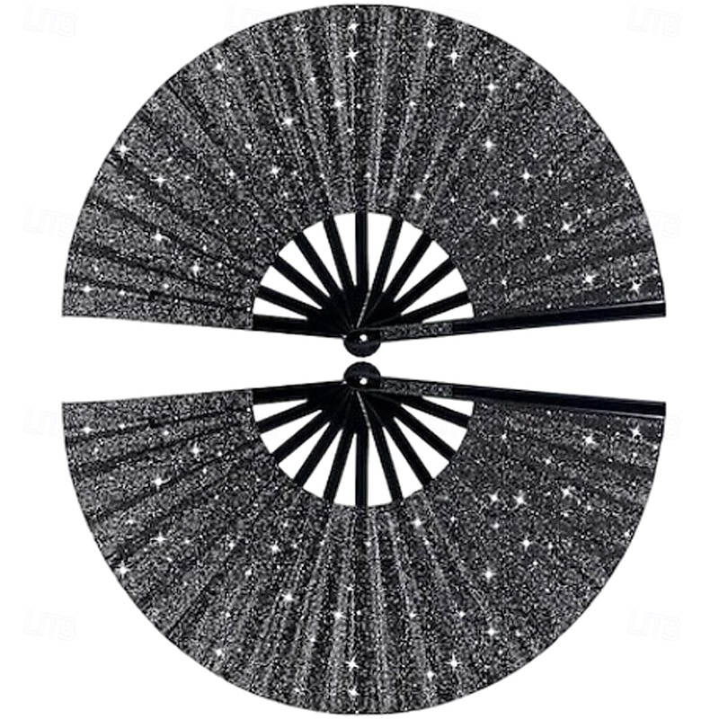 2Pcs Boots on The Ground Fan Large Holographic Folding Hand Fan Line Dance Popping Fan, Clap Fans for Line Dancing Foldable Craft Holding Laser Colors Hand Fan