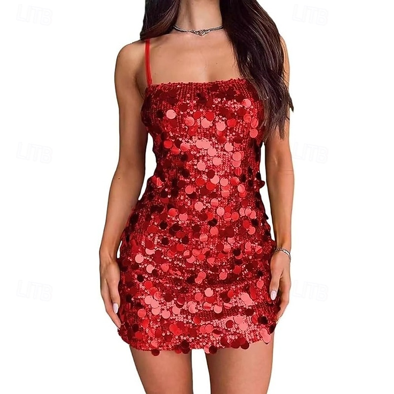 Halloween Dress Mini Sequin Dress Pride Glamorous Sparkly Spaghetti Strap Adults' Women's Halloween Carnival Pride Parade Pride Month Easy Halloween Costumes Dress Up2