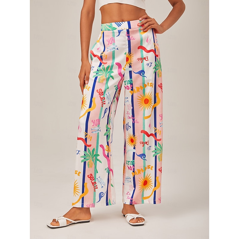 Tropical Print Wide-Leg Pants