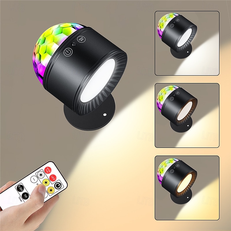 LED Wall Lights Spotlights Remote Control Tri Color Dual Head Little Magic Ball Atmosphere Lamp Creative Night Lamp Rainbow Projection Little Magic Ball Usb Charging Festival Party Atmosphere Decoration Lamp  1PC4