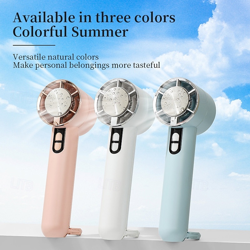 Mini Handheld Fan with Ice Cooling Pad, 5-Speed Wind, 3000mAh USB Rechargeable, Portable Desktop Personal Fan with Hook, Type-C Fast Charging for Summer Travel and Outdoor Use4