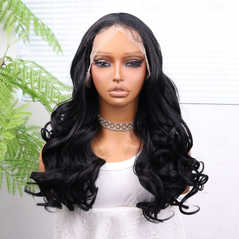 Synthetic Lace Wig Body Wave Style 18 inch Black Middle Part 13x4 Lace Front Wig Women's Wig Black2