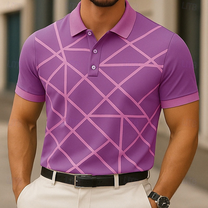 Men's Geometric Abstract Polo Short Sleeve Polo Shirts Collared Shirts Casual School Outdoor Daily Wear 3D Print Summer Lake blue Yellow Purple3