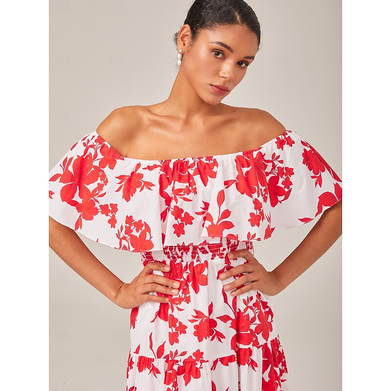 Floral Printed One-Shoulder Casual Maxi Dress4
