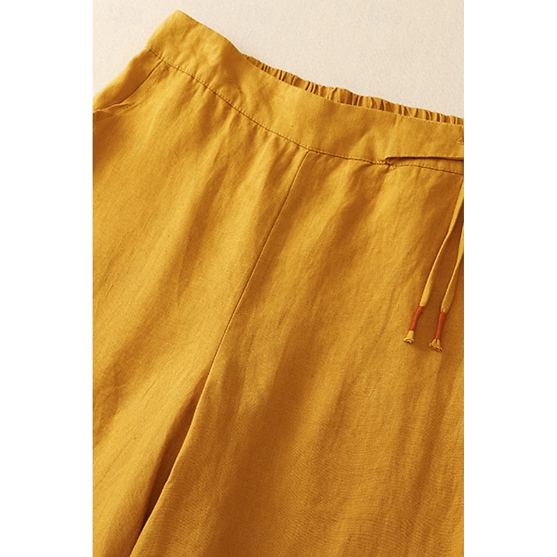 Women's Cotton Linen Pants Slacks Fashion Streetwear Full Length Natural Plain Pocket Elastic Waist Outdoor Comfortable Street Going out Apricot Black Blue Ginger Summer Regular Fit4