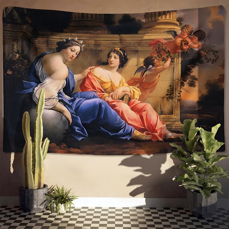 Vintage Painting Hanging Tapestry Wall Art Large Tapestry Mural Decor Photograph Backdrop Home Bedroom Living Room Decoration The Muses Urania and Calliope2