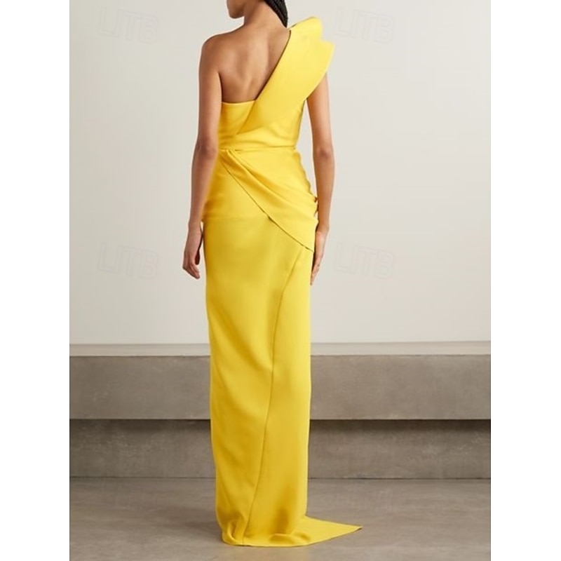 Sheath / Column Cocktail Dresses Elegant Dress Formal Wedding Asymmetrical Sleeveless One Shoulder Stretch Crepe with Ruffles2