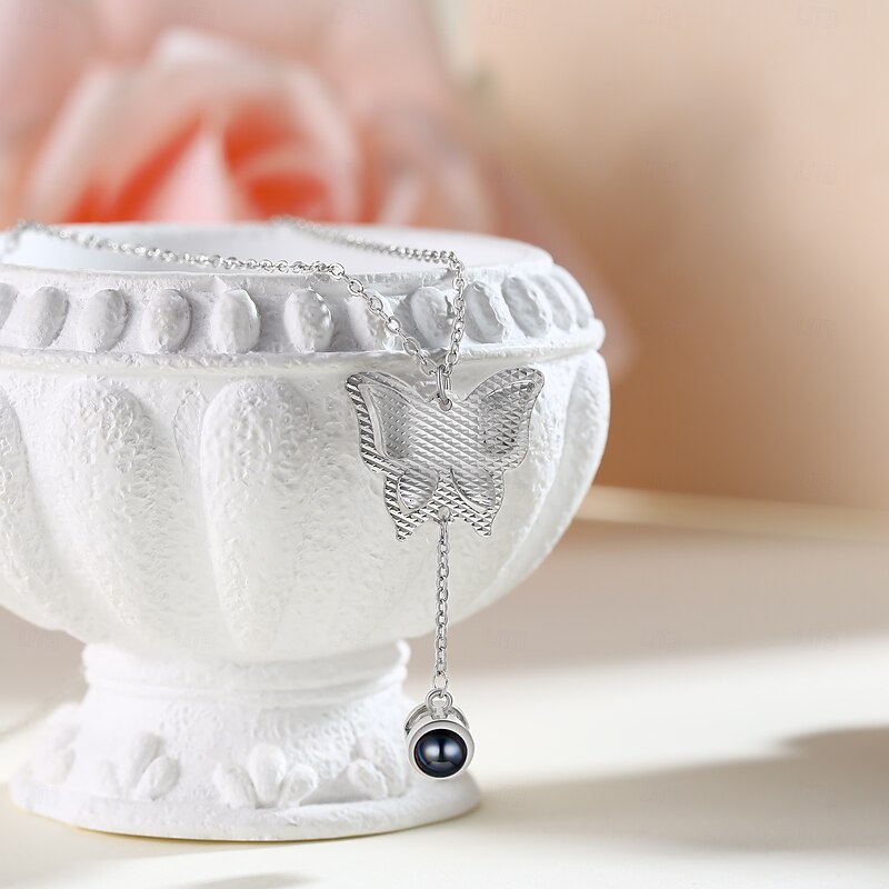 Personalized Photo Projection Necklace Custom Best Gift for Mom, Wife, or Girlfriend, Butterfly Shape with Photo and Projection Stone, Perfect for Mother's Day, Valentine's Day, Christmas, Birthday4