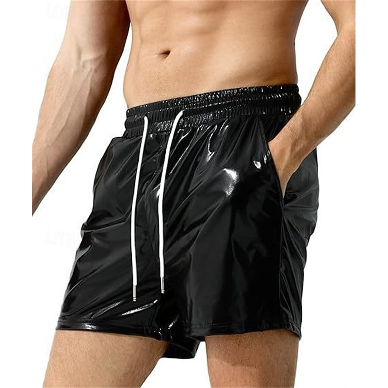 Retro Vintage 1980s Shorts Disco Shiny Latex Patent Metallic Plain Fancy Dress Men's Halloween Carnival Pride Parade Pride Month Adults' Shorts Summer3