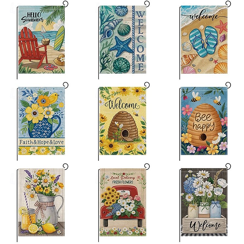 Flag 12 x 18 Inch Yard Flags, Hello Summer Small Garden Flags for Outside, Outdoor Flags, Holiday Garden Flags2