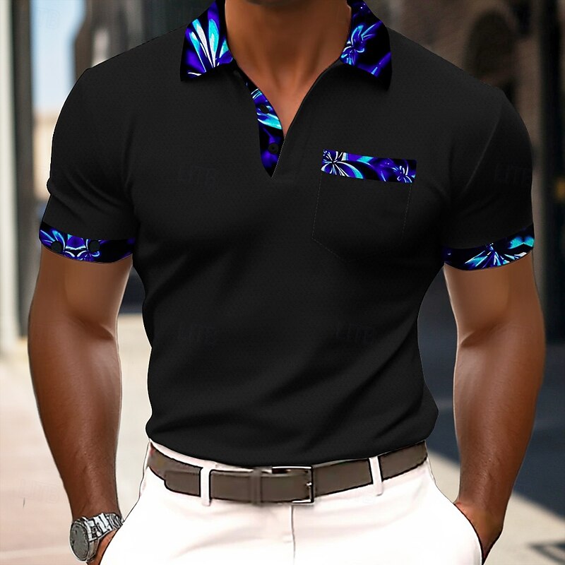 Men's Graphic Polo Short Sleeve Polo Shirts Collared Shirts Business Casual Outdoor Athleisure Daily Wear Buttons Pocket 3D Print Summer Black Blue Gray - Main Image