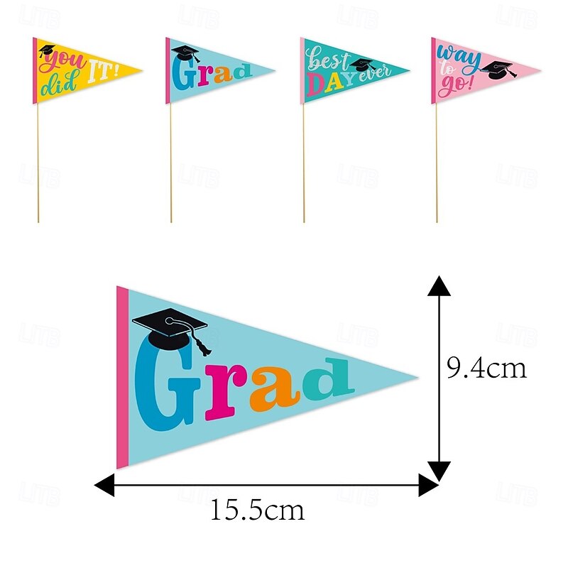 12 Pack Double Sided Class of 2025 Graduation Party Centerpiece Sticks, Vase Arrangement Triangle Flag Graduation Season Flower Bouquet Arrangement Plaque Graduation Ceremony Decoration2