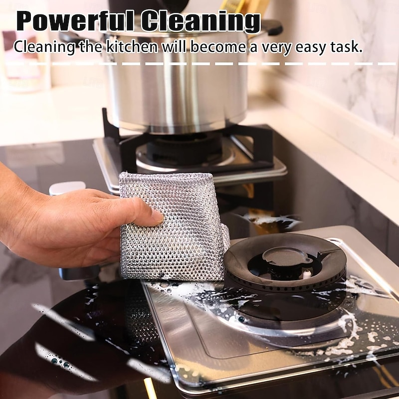10/15/20 Pcs New Upgrade Steel Wire Dishcloth,Double-Layer Steel Wire Cleaning Cloth,Powerful Cleaning Non-Scratch Wire Dishcloth Rag for Cookware, Sinks, Dishes, Stove Tops4