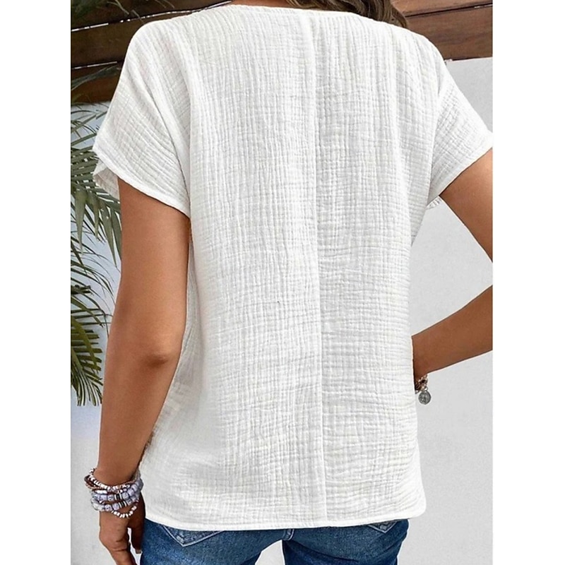 Women's Shirt Button Down Blouse Solid Color Daily Stylish Basic Short Sleeve Shirt Button Down Blouse Collar Regular Tops Daily Buttons White Pink Blue Apricot Summer2