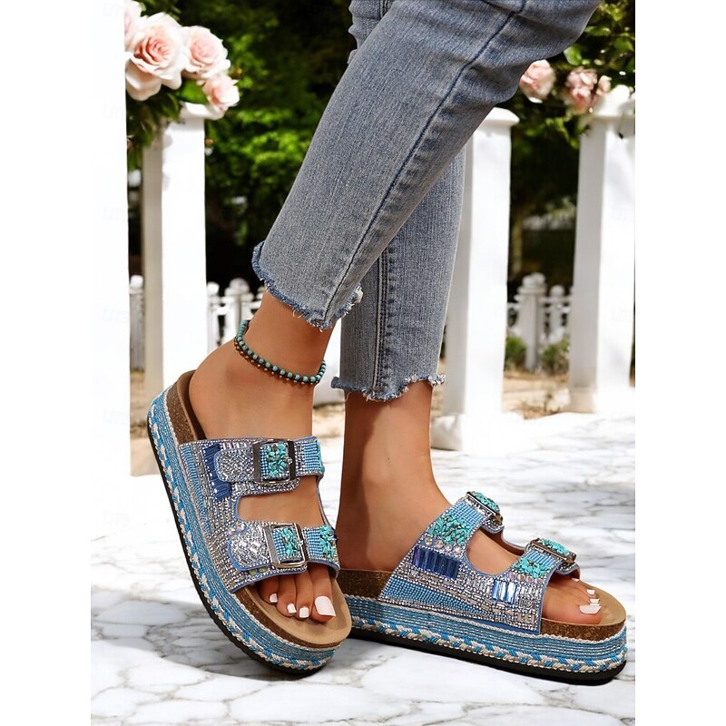 Women's Beaded Platform Slide Sandals – Bohemian Style Slip-On Sandals for Beach, Festivals & Casual Outings3