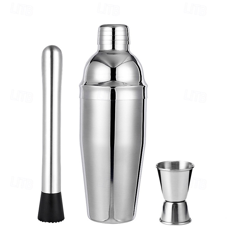 750ml Cocktail Shaker Set - Martini Shaker w Built-in Drink Shaker Strainer, Muddler, Jigger, Mixing Spoon, Recipe Book for Bartending - Bar Shaker/Alcohol Shaker