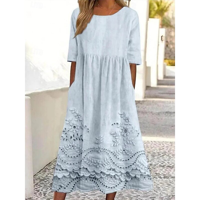 Women's Midi Dress Casual Dress Skater Dress Summer Dress Fashion Modern Daily Weekend Regular Fit Floral Half Sleeve V Neck White Pink Blue Summer3