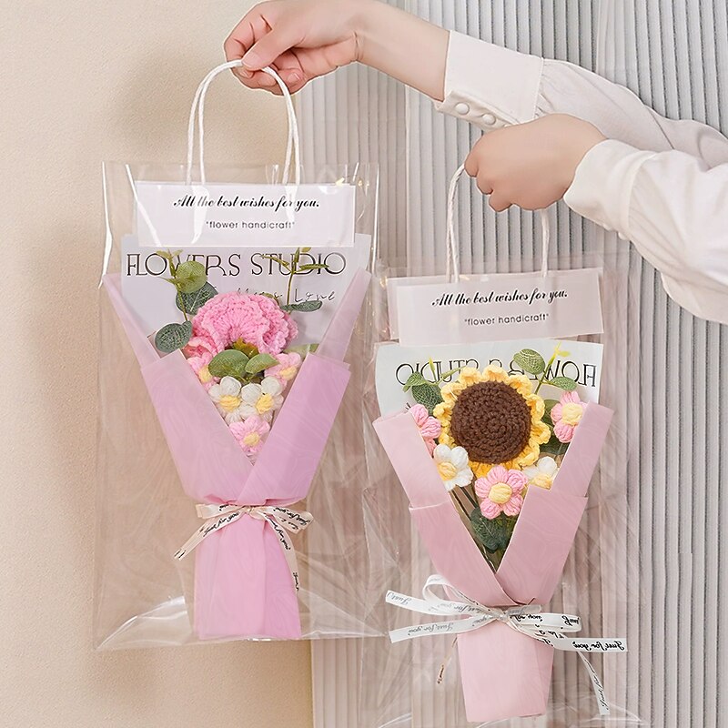 Crochet Flowers Bouquet Gift, Handmade Carnation Rose Tulip Yarn Flowers for Mom, Wife, Girlfriend – Mother's Day, Valentine's, Graduation, Christmas, Birthday, Anniversary Keepsake2