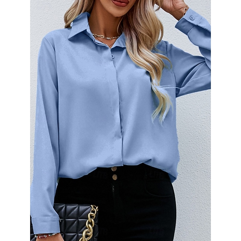 Women's Shirt Button Down Blouse Solid Color Stylish Casual Long Sleeve Shirt Button Down Blouse Collar Regular Tops Daily Buttons Black White Wine Sky Blue Summer Spring4