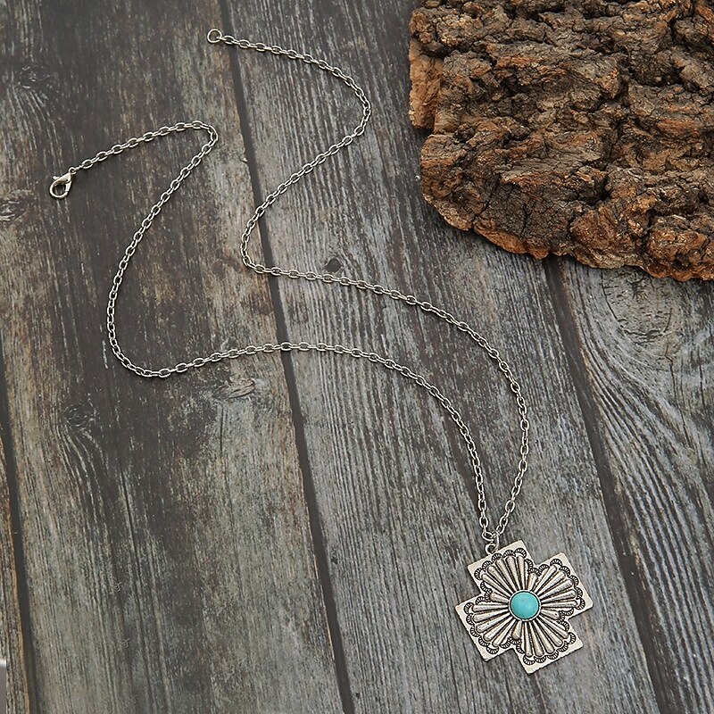1PC Necklace Charm Necklace For Women's Blue Street Daily Alloy Retro Cross3