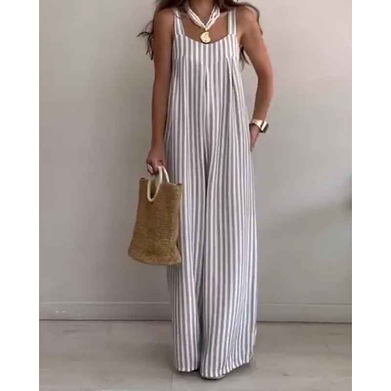 Women's Normal Dungarees Jumpsuit Streetwear Striped Sleeveless Crew Neck Pocket Street Daily Regular Fit Yellow Red Navy Blue Summer4