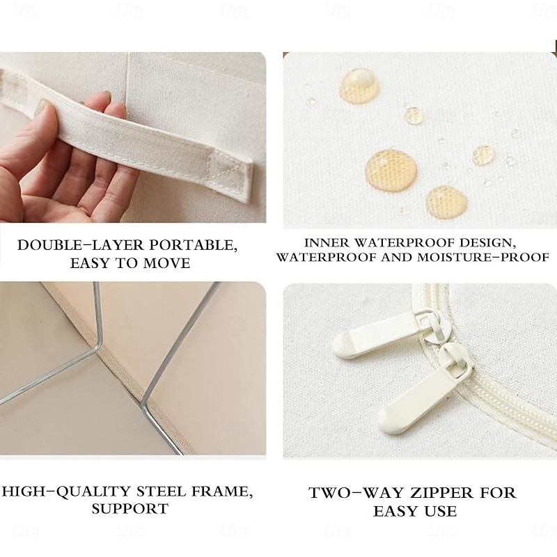 Clothes Storage Bins Stackable Metal Frame Storage Box Foldable Linen Fabric Organizer with Carrying Handles and Clear Window4