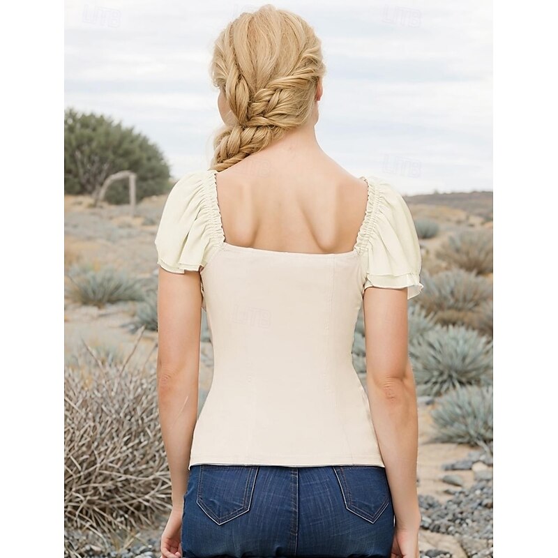 Retro Vintage Medieval Renaissance Blouse / Shirt Puff Balloon Sleeve Off Shoulder Cottagecore Fancy Dress Women's Celtic Fantasy Halloween Carnival Vacation Ren Faire Adults' Top Spring & Summer2