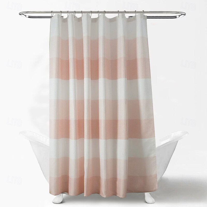 Shower Curtains for Bathroom, Polyester Waffle Textured Stripe Pattern Shower Curtain with Metal Grommets and Plastic Hooks 180cm*180cm(70"*70")3