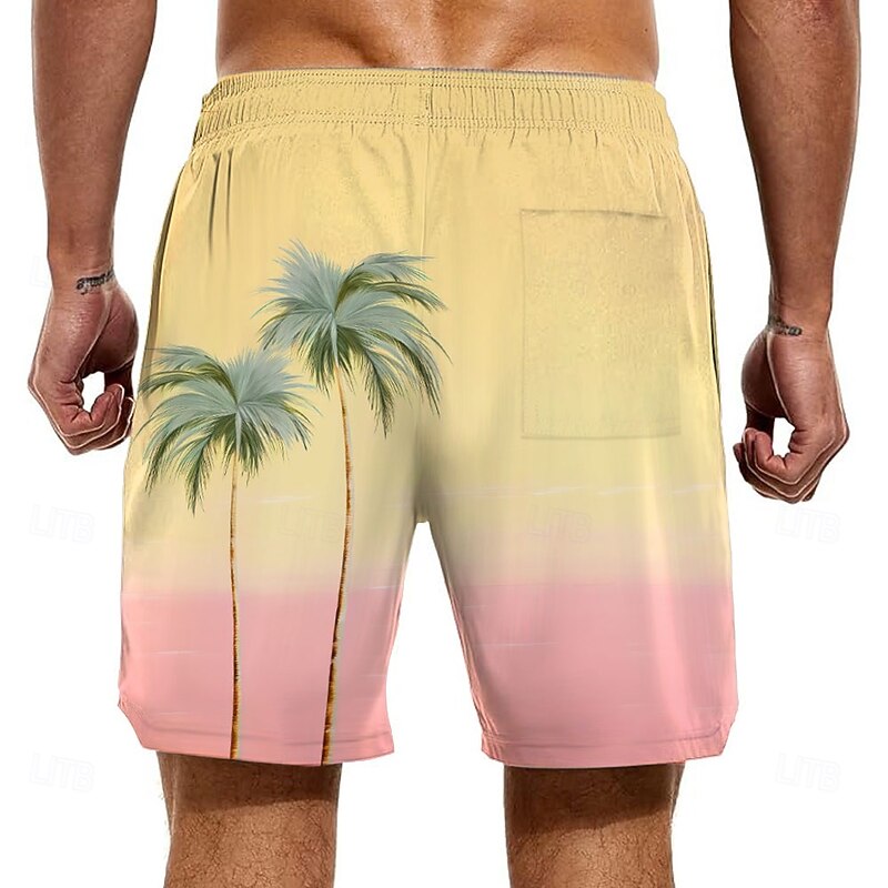 Men's Coconut Tree Turtles Tropical Plants Lined Shorts 2 in 1 Board Shorts Swim Shorts Mid Waist Hawaiian Vacation Side Pockets With Compression Liner Elastic Drawstring Waist Designer Clothing2