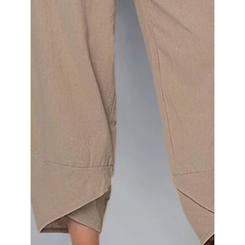 Women's Cotton Linen Pants Baggy Pants Linen Like Chinos Fashion Basic Full Length Medium Waist Plain Pocket Drawstring Comfort Outdoor Micro-elastic Vacation Street Daily Grey Black White Dark Navy3