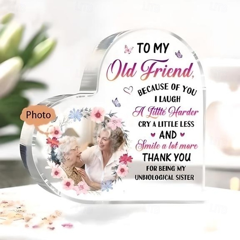 Personalized Heart Shaped Acrylic Photo Plaque, Custom Best Gift for Old Friend, Anniversary, Birthday, Home Decor, Restaurant, Dining Table, Living Room4