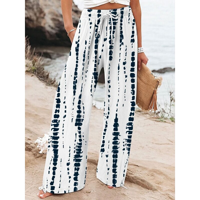 Women's Wide Leg Chinos Baggy Pants Vacation Fashion Basic Full Length High Waist Floral Graphic Printing Soft Breathable Micro-elastic Vacation Street Causal White Navy Blue Blue Summer Spring