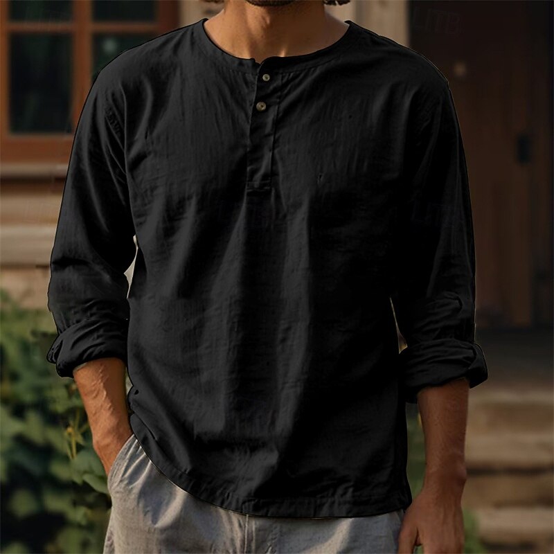 Men's Shirt Casual Shirt Button Up Shirt Plain Vacation Street Black White Blue Dark Green Long Sleeve Crewneck Spring &  Fall Clothing Apparel Button-Down2