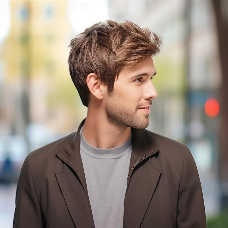 Short Brown Mens WigCostume Wigs for MenSynthetic Mens Wigs for Daily Use2