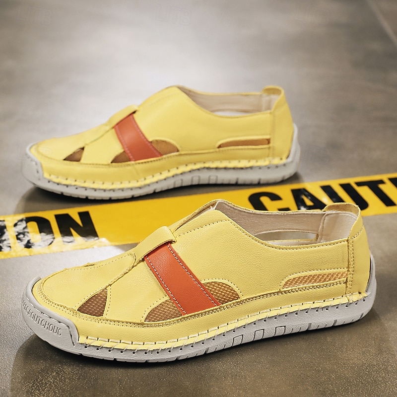 Men's Yellow Velcro Strap Sandals – Lightweight Summer Footwear for Travel, Hiking & Casual Activities3