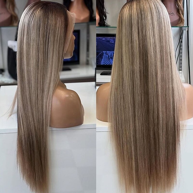 Raw Human Hair 5x5 Lace Closure Wigs Ombre Ash Blonde Highlight 13x4 Free Part Lace Front Wig with Baby Hair Highlighted Human Hair Wigs2