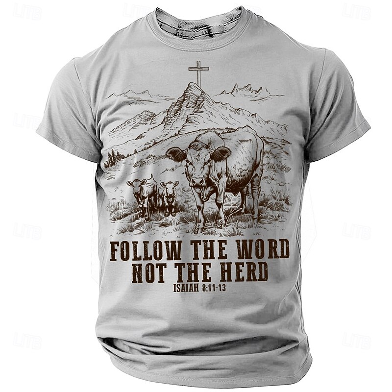 Men's Christian T Shirt Short Sleeve T shirt 3D Print Crew Neck Shirt Fashion Daily Casual Street Casual Daily Light Blue Green Khaki Summer Spring All Seasons Clothing Apparel S M L XL XXL XXXL3