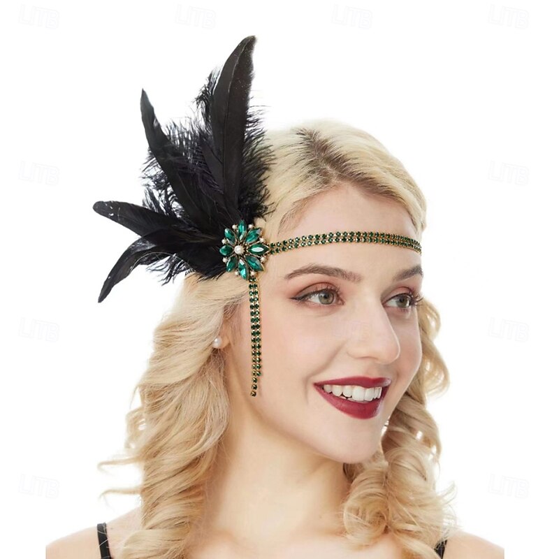 Retro Vintage 1920s Flapper Headband The Great Gatsby Feather Retro Sparkling Glitter Crystal / Rhinestone Fancy Dress Women's Halloween Carnival Masquerade Carnival Masquerade Festival Adults'2