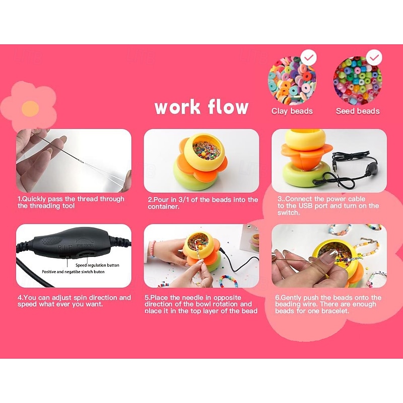 USB-Powered Bead Stringing Machine, Automatic Bead Threading Machine with Dual-Direction and Stepless Speed Adjustment, Bead Threading Magic Tool, DIY Bead Bowl3